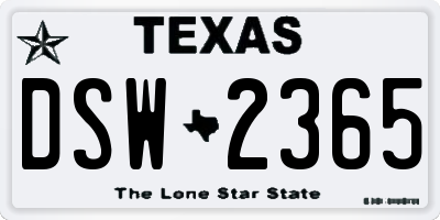 TX license plate DSW2365