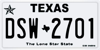 TX license plate DSW2701