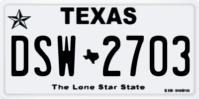 TX license plate DSW2703