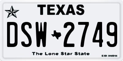 TX license plate DSW2749