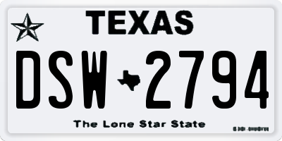 TX license plate DSW2794