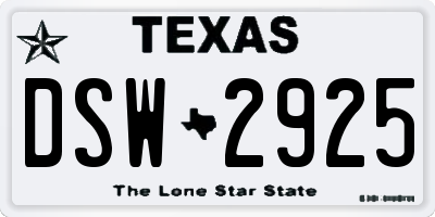 TX license plate DSW2925