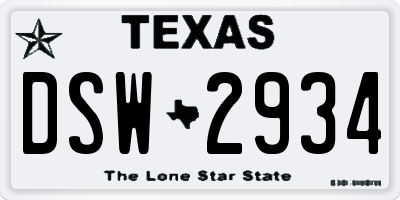 TX license plate DSW2934