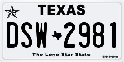 TX license plate DSW2981