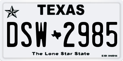 TX license plate DSW2985