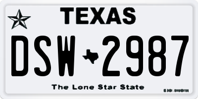 TX license plate DSW2987