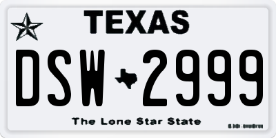 TX license plate DSW2999