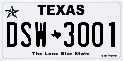 TX license plate DSW3001