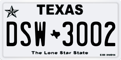 TX license plate DSW3002