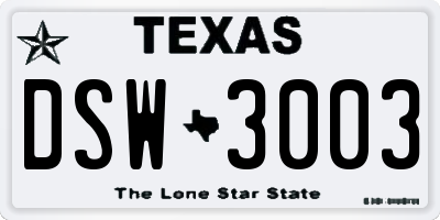 TX license plate DSW3003