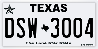 TX license plate DSW3004