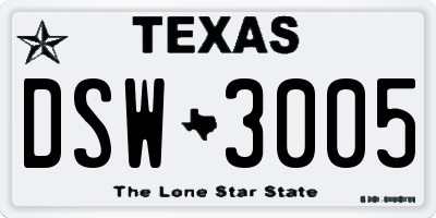 TX license plate DSW3005
