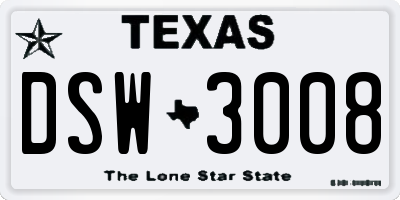 TX license plate DSW3008