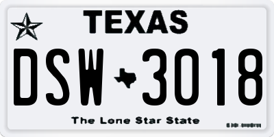 TX license plate DSW3018