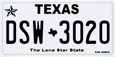 TX license plate DSW3020