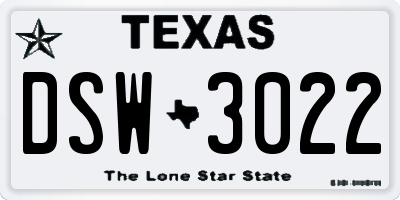 TX license plate DSW3022