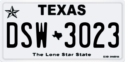 TX license plate DSW3023