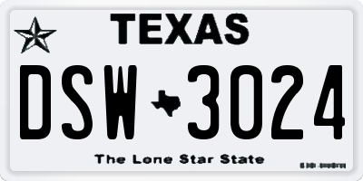 TX license plate DSW3024