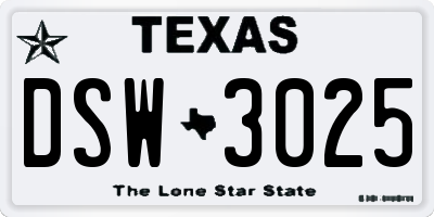 TX license plate DSW3025