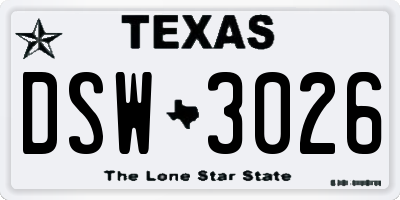 TX license plate DSW3026