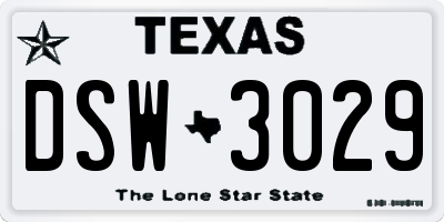 TX license plate DSW3029