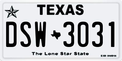 TX license plate DSW3031