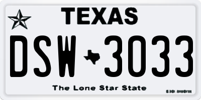 TX license plate DSW3033