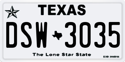 TX license plate DSW3035