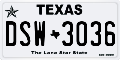 TX license plate DSW3036