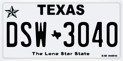 TX license plate DSW3040