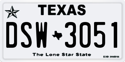 TX license plate DSW3051