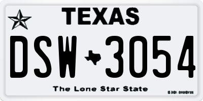 TX license plate DSW3054