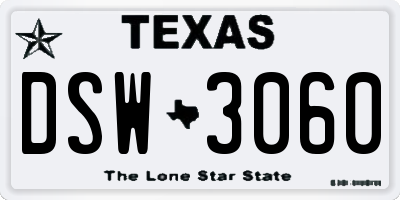 TX license plate DSW3060