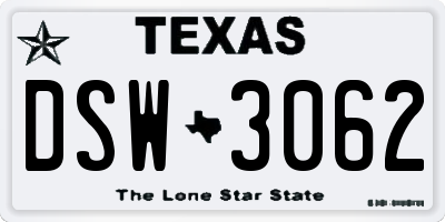 TX license plate DSW3062