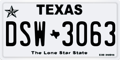 TX license plate DSW3063