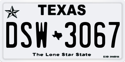 TX license plate DSW3067