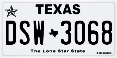TX license plate DSW3068