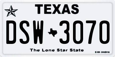 TX license plate DSW3070