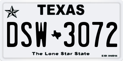 TX license plate DSW3072
