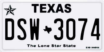 TX license plate DSW3074