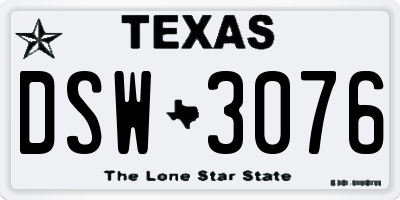 TX license plate DSW3076