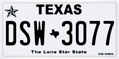 TX license plate DSW3077