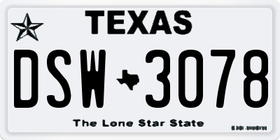 TX license plate DSW3078