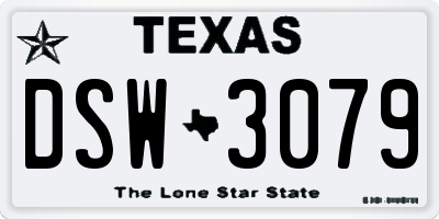 TX license plate DSW3079