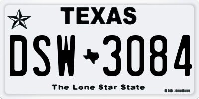 TX license plate DSW3084