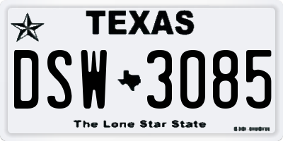 TX license plate DSW3085