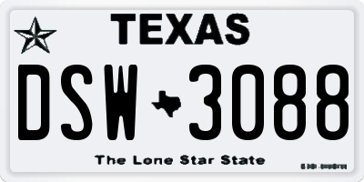 TX license plate DSW3088