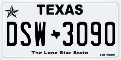 TX license plate DSW3090