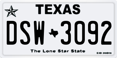 TX license plate DSW3092