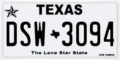 TX license plate DSW3094